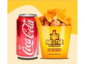 Frango frito para 2 pessoas + batata frita ou polenta + 2 molhos + Coca lata