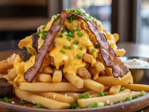 500g Batata Frita com Cheddar e Bacon