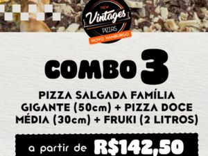 Combo 3-Combo Pizza Família Salgada (50cm) + Pizza Média Doce (30cm) + Fruki 2l