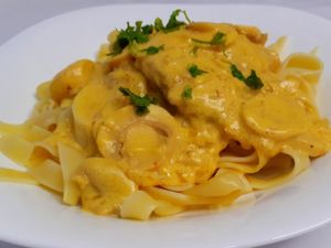 Strogonoff de frango com massa