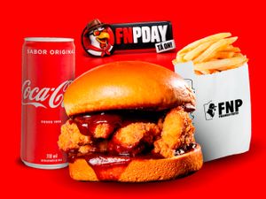 BURGER BBQ + PORÇÃO DE FRITAS PP + COCA-COLA LATA