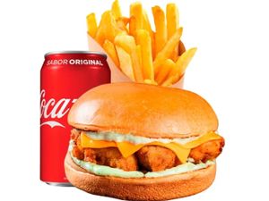 COMBO BURGUER DE FRANGO + SAQUINHO DE BATATA + COCA LATA