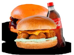 2 Burgers >>> Burger Bbq & Burger Chicken Especial + Coca-Cola 600 ml