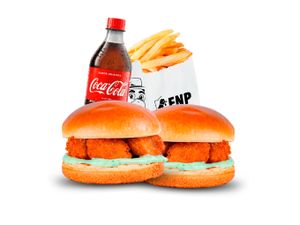 2x BURGER FRANGO + FRITAS  eco + COCA 600