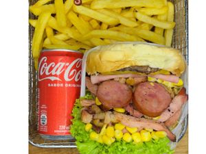 X-TUDO + REFRIGERANTE + 150g DE BATATA FRITA
