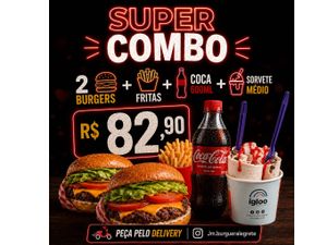 2 burguers+ fritas+ refrigerante 600ml+ 1 sorvete M