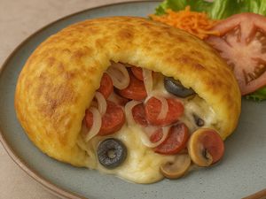 Batata Suíça Calabresa/Muçarela/Azeitona/Requeijão Cremoso/Cebola