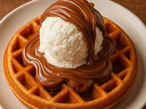 Waffle c/ sorvete de ninho trufado e cobertura de Nutella
