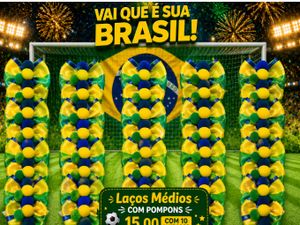 LAÇO MEDIO COM POMPONS Copa do Mundo