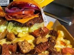 1 burger com batata, mussarela e carnes