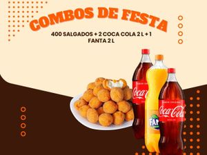 400 salgados + 2 Coca-Cola 2 l + 1 fanta 2 l