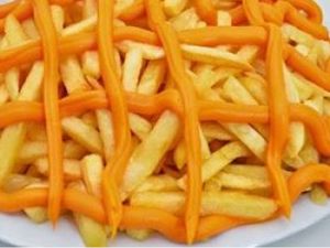 Fritas com cheddar e mussarela
